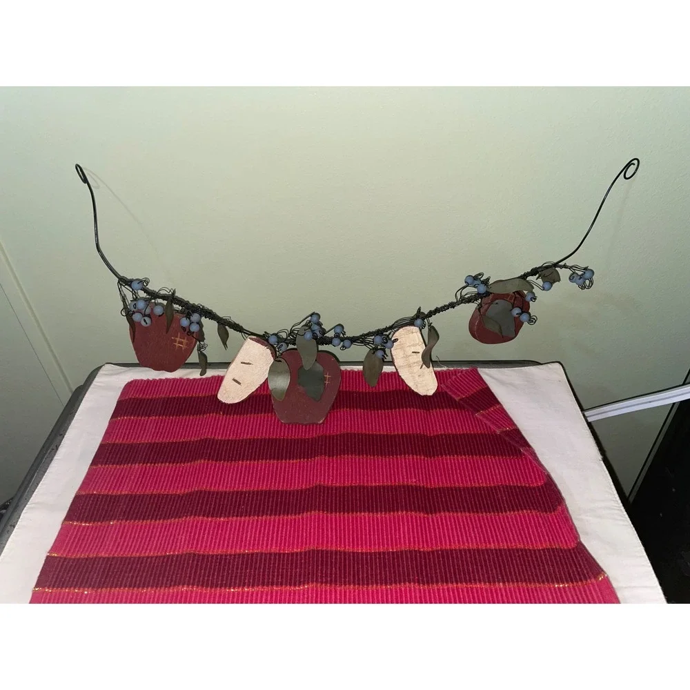 Rustic Farmhouse Apple Swag Garland Primitive Wood Apples Pip Berries Wall Decor